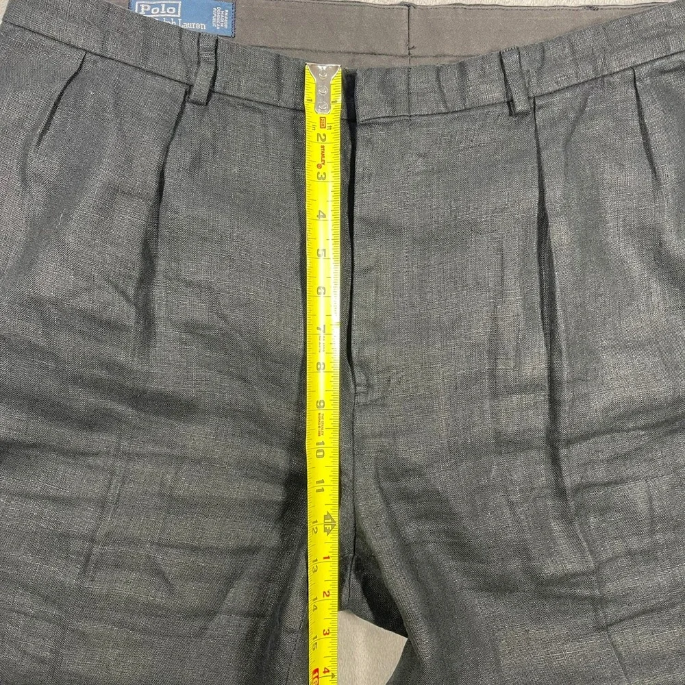Polo Ralph Lauren Pants Mens 40(39)x32 Black 100% Linen Pleated Cuffed Trousers